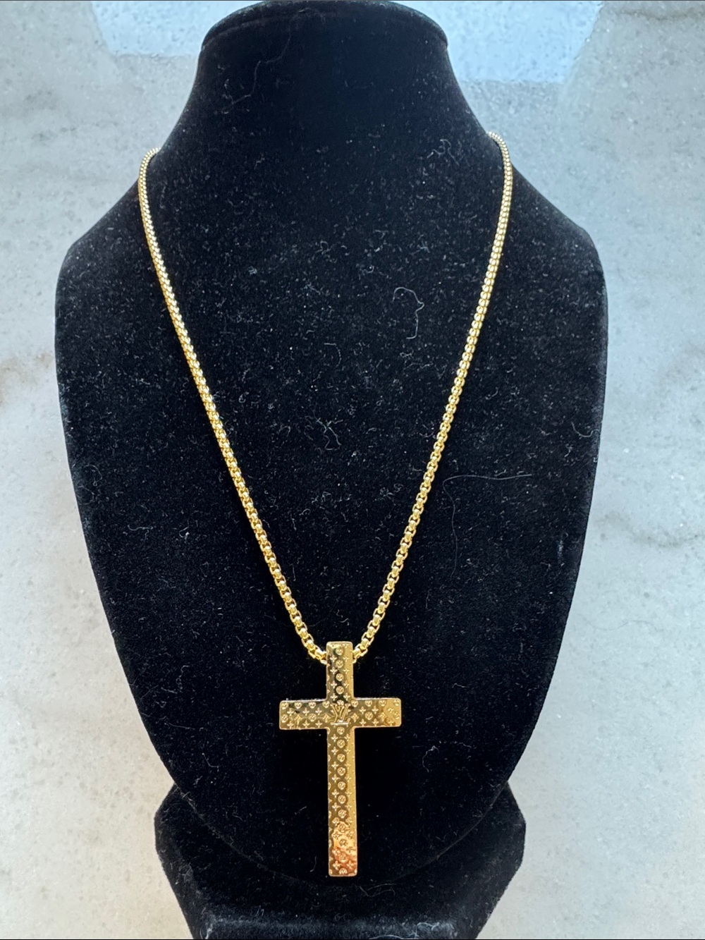 Unisex Gold Monogram Cross Pendant Necklace